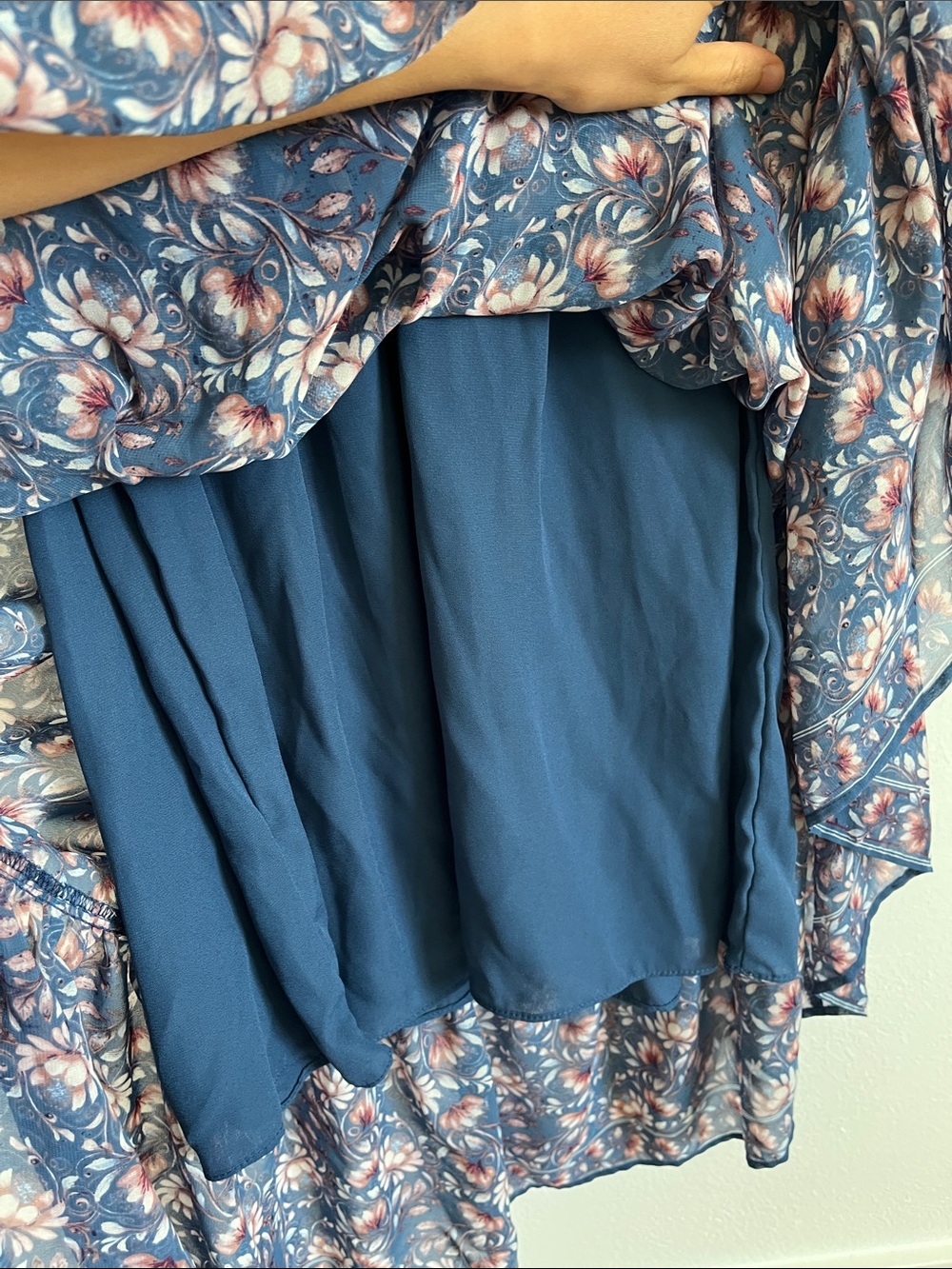 Max Studio Navy Floral Tiered Midi Dress with Puff Sleeves - Picture 4 of 6